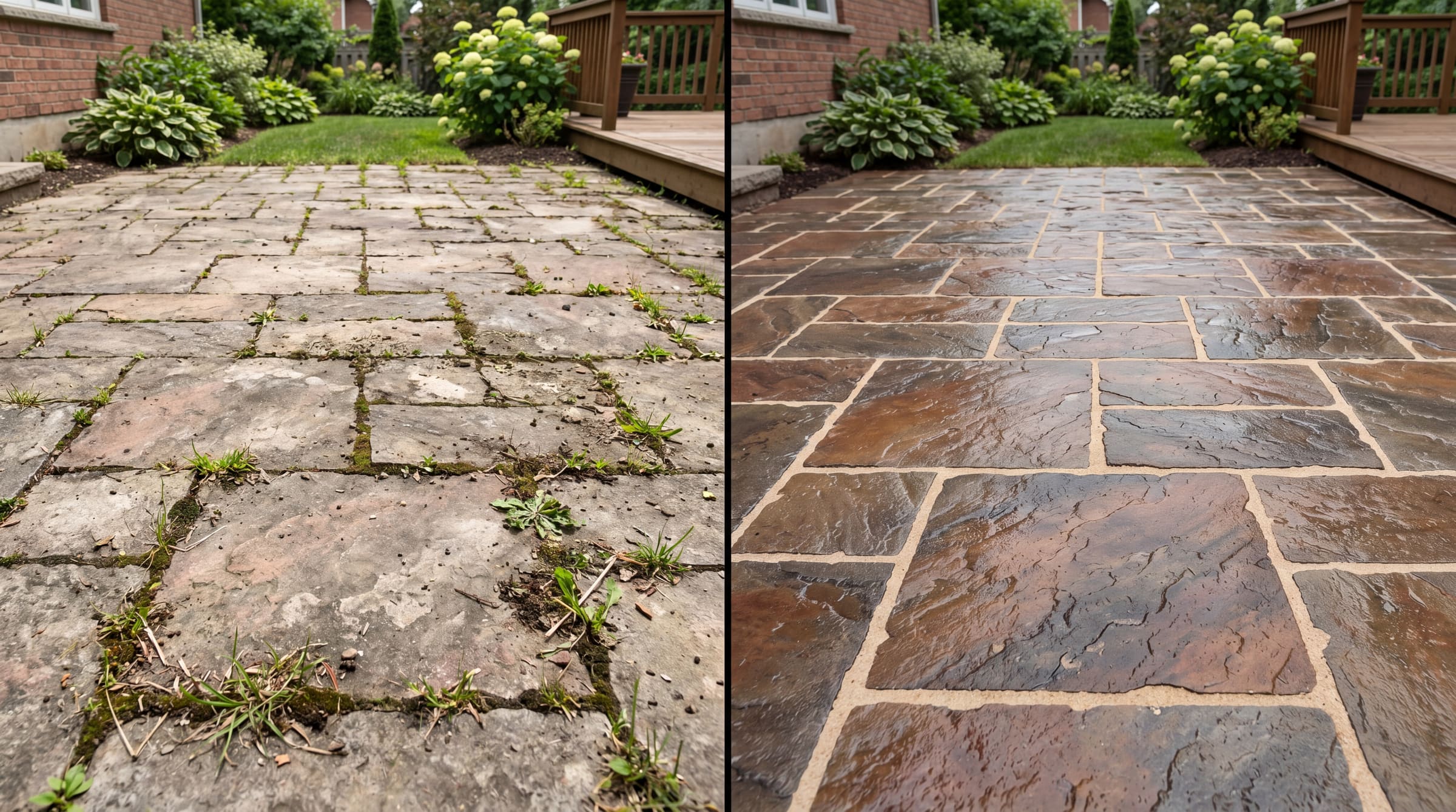 Stone paver patio after cleaning