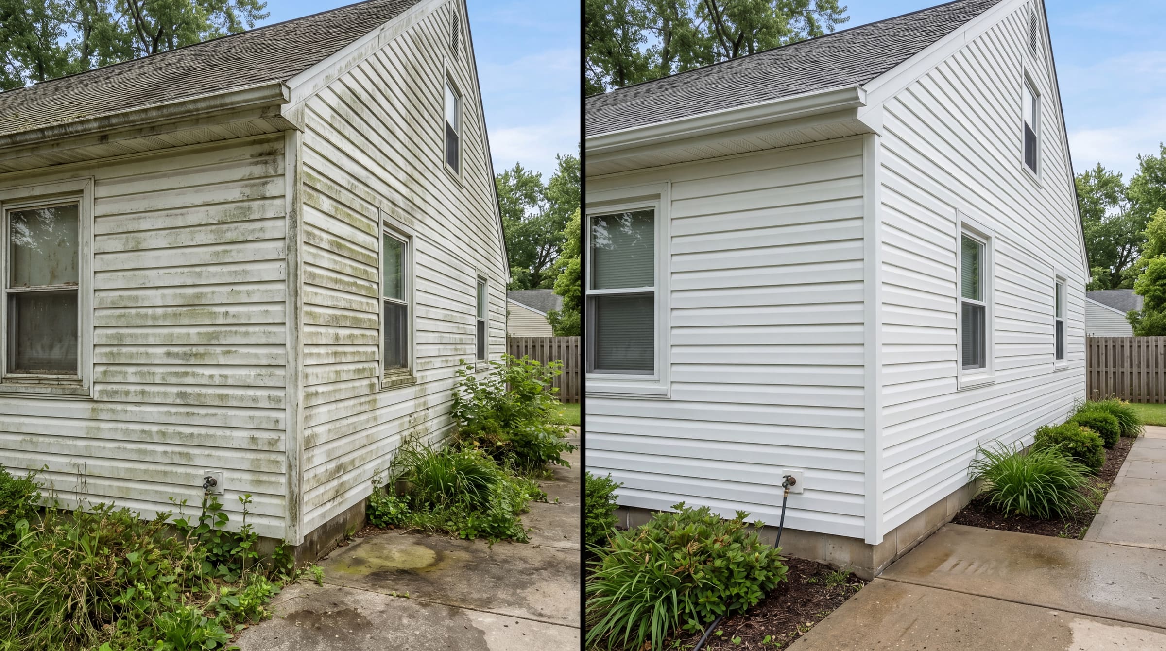 Clean siding meeting clean gutter line
