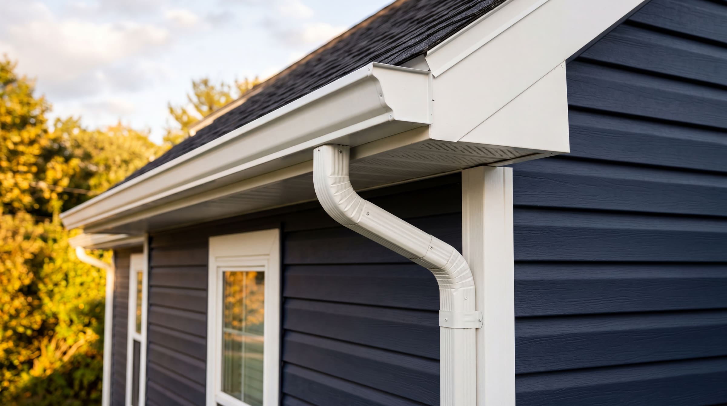 Bright clean aluminum gutters after brightening treatment