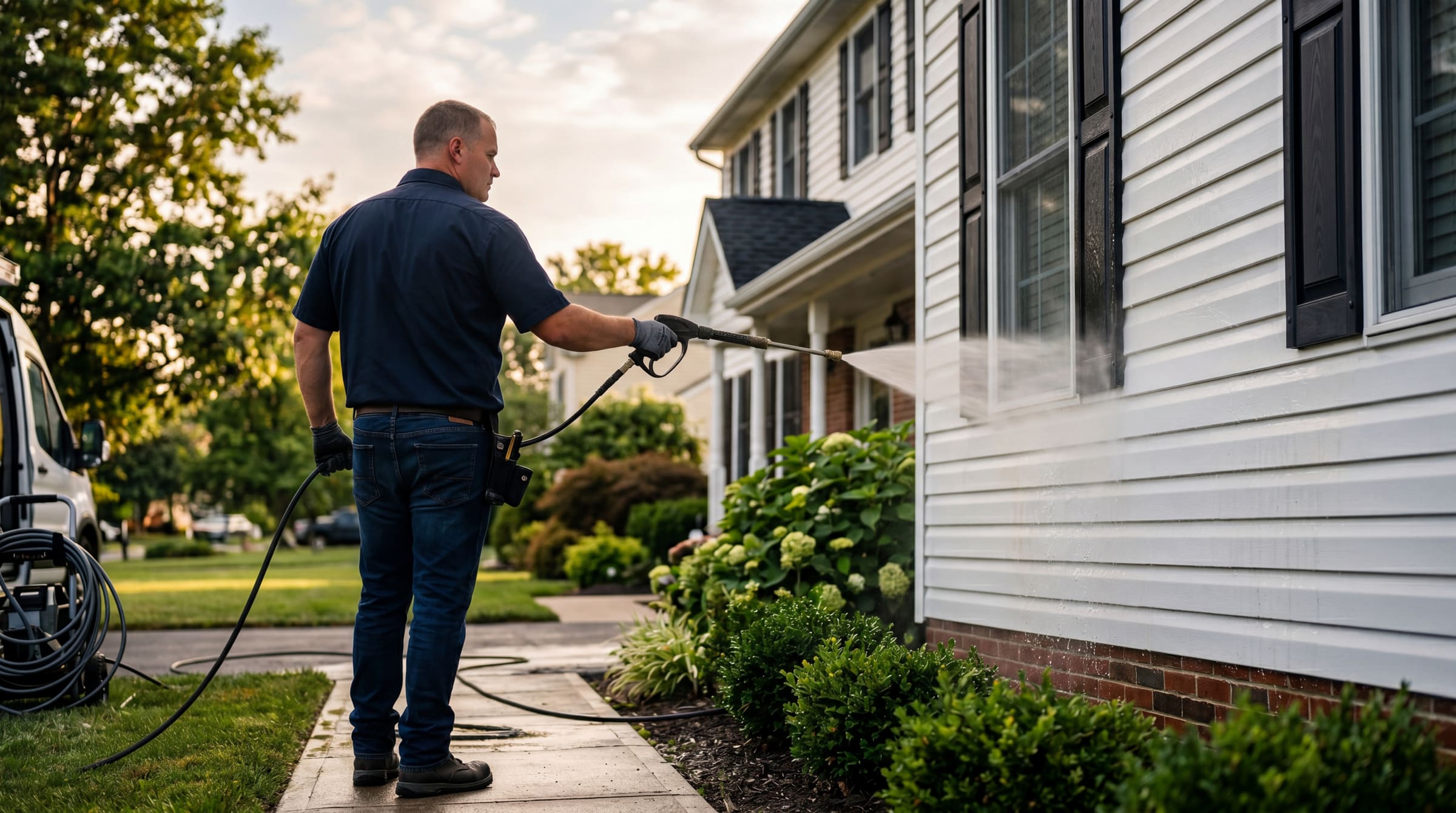 Clean exterior with bright restored gutters